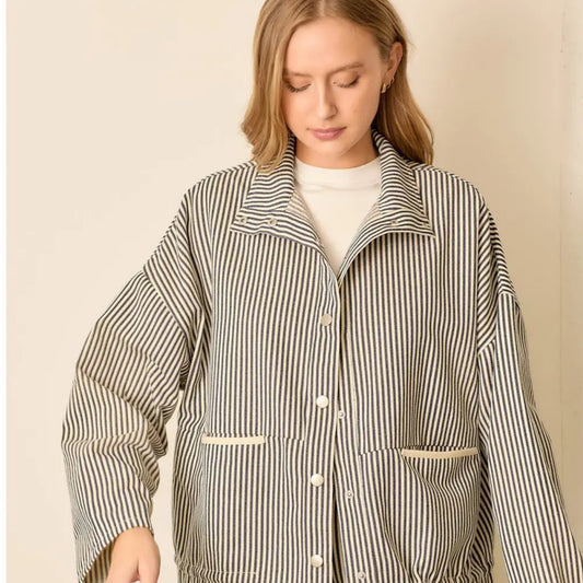 Wellmade USA | Pinstripe Collar Jacket, Navy