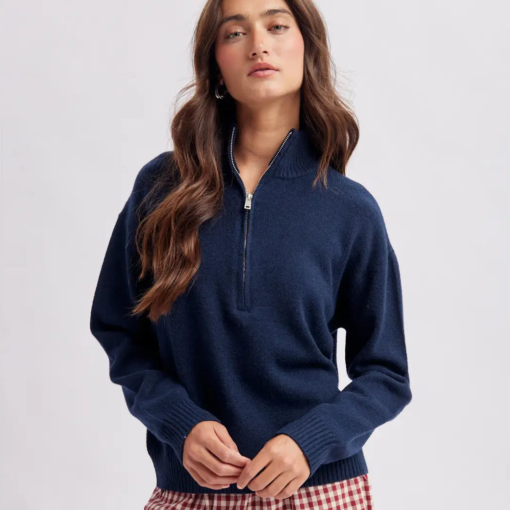 Half Zip Turtleneck Sweater, Navy