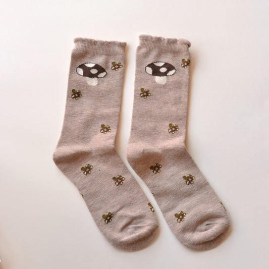 Fall Socks | Mushroom and Blooms, Oatmeal