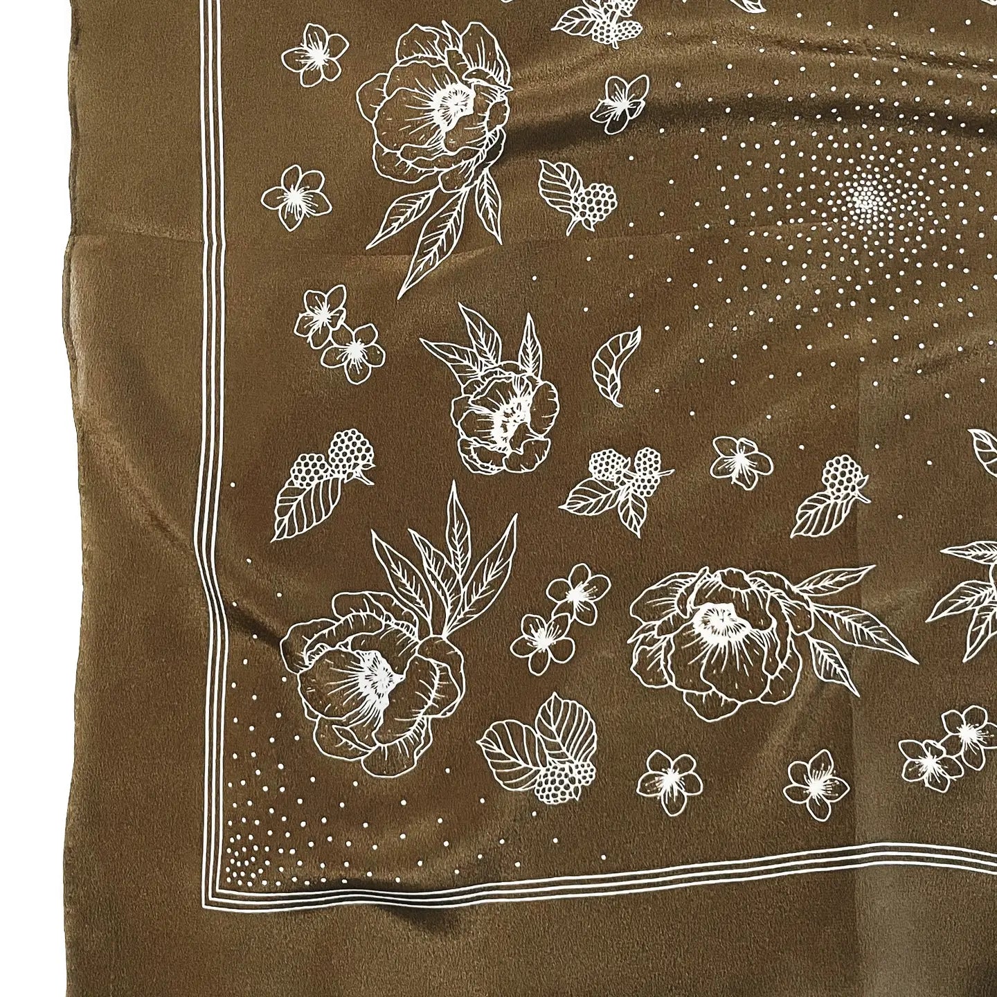 Flora West Design | 100% Silk Bandana-Deep Olive Floral