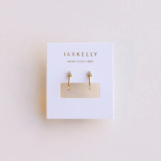 Jax Kelly |  Open Mini Hoop, White CZ, Gold Earrings