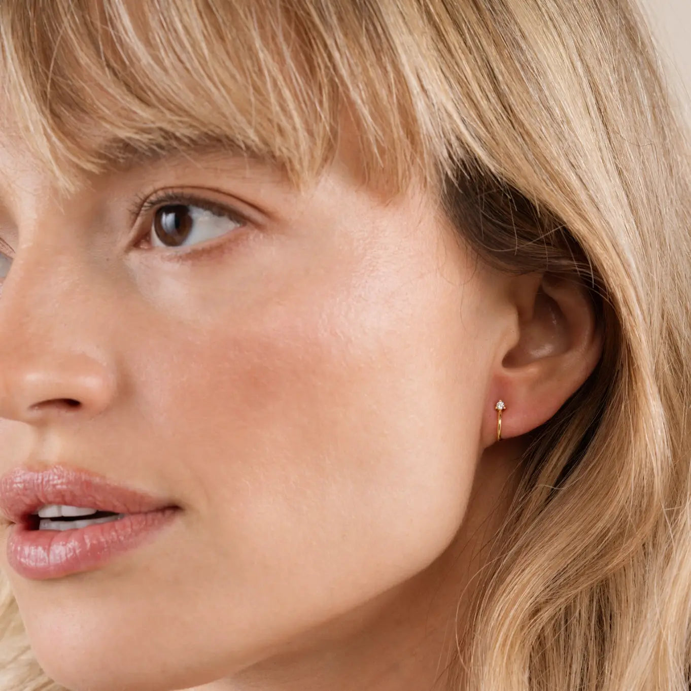 Jax Kelly |  Open Mini Hoop, White CZ, Gold Earrings