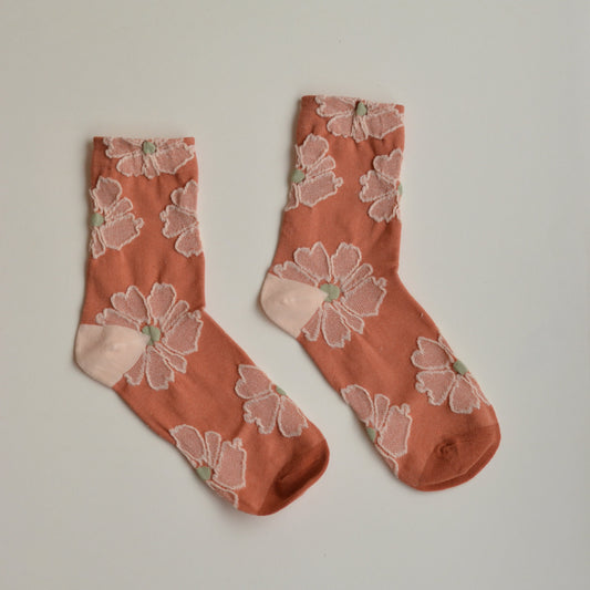 Fall Socks | Orange Embossed Floral
