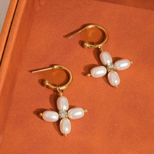 MAIQ | Pearl Cross Hoop Earrings