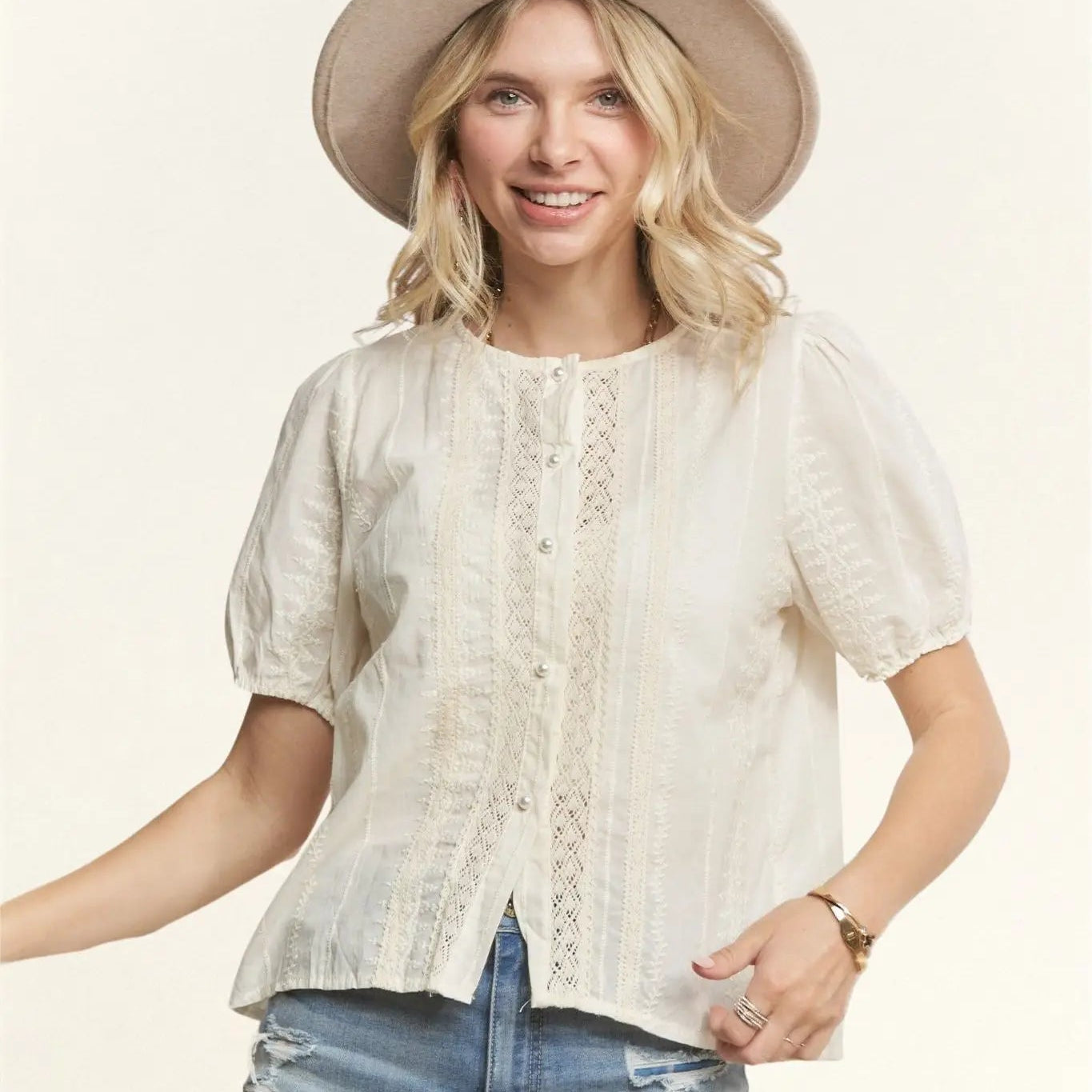 Button Down Peasant Blouse