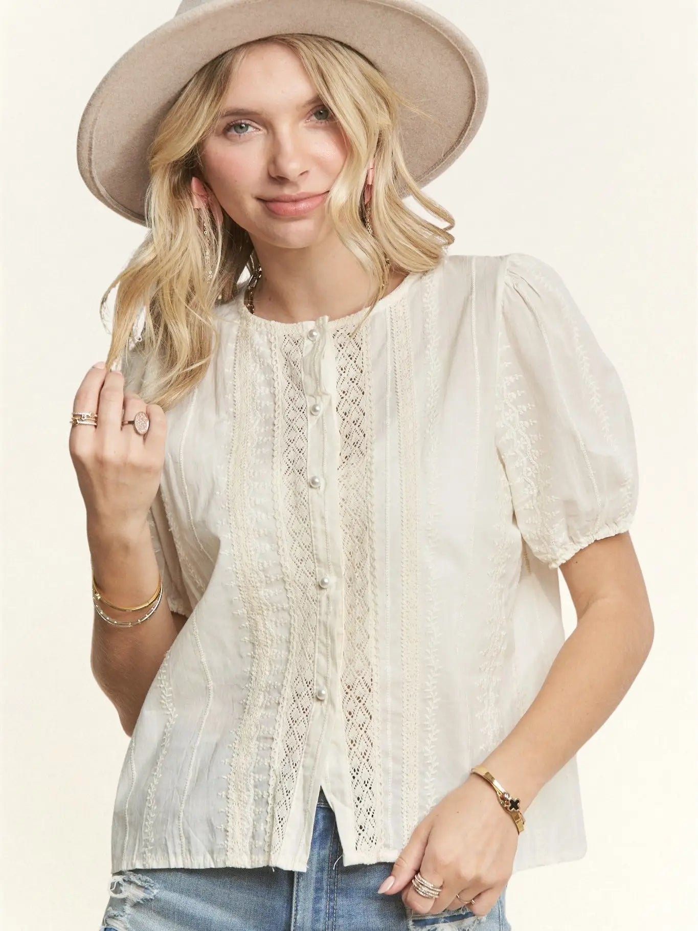 Button Down Peasant Blouse