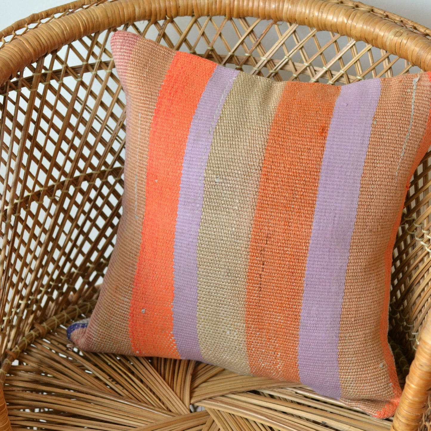 Kilim Pillow  | Orange, Green, Purple Striped, includes insert