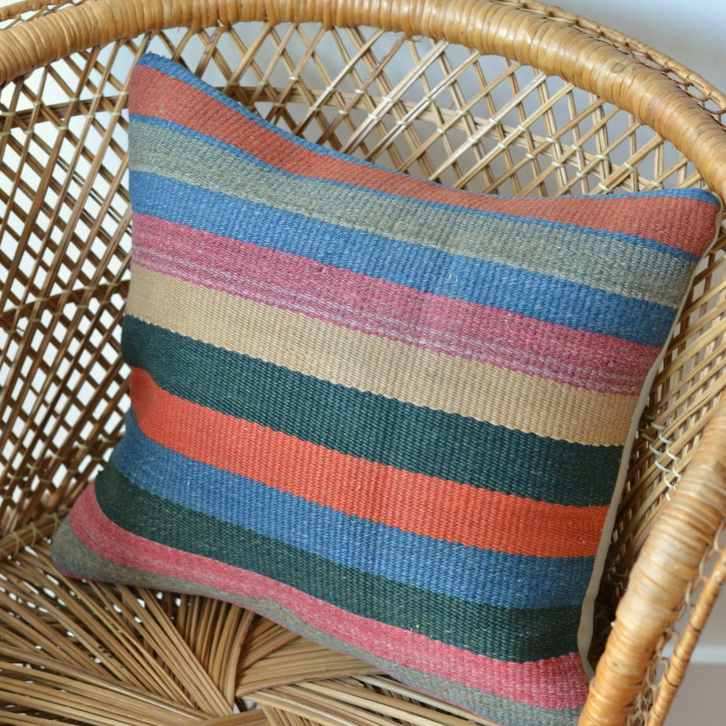 Kilim Pillow  | Pinks, Oranges, Greens and Blues Stripe, includes insert