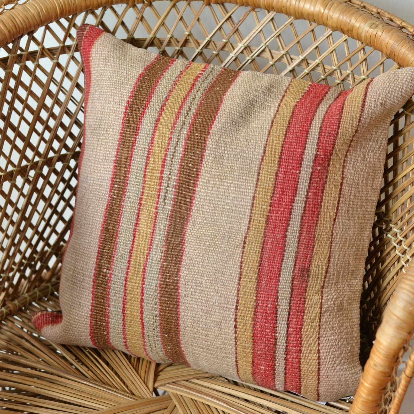 Kilim Pillow  | Red, Yellow and Brown Stripe, includes insert