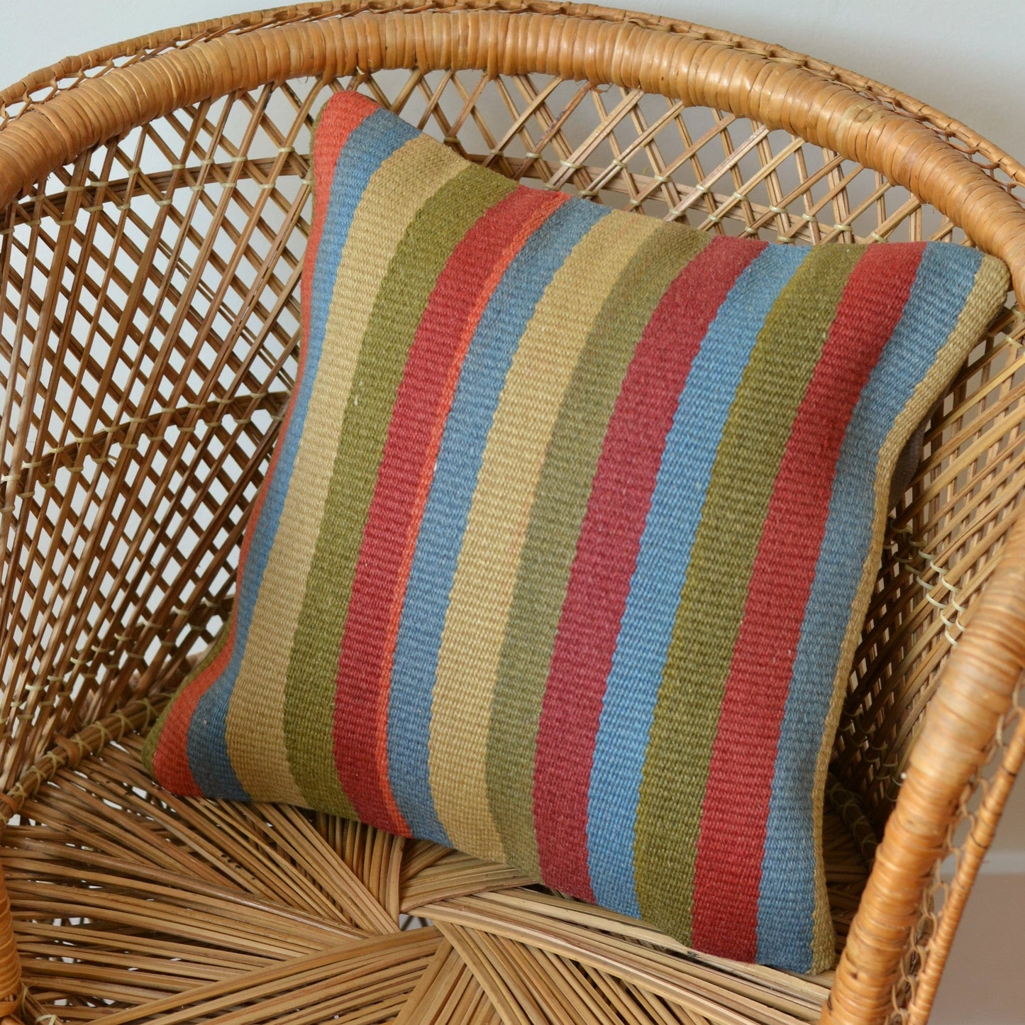 Kilim Pillow  | Turquoise, Red, Green and Tan Stripe, includes insert