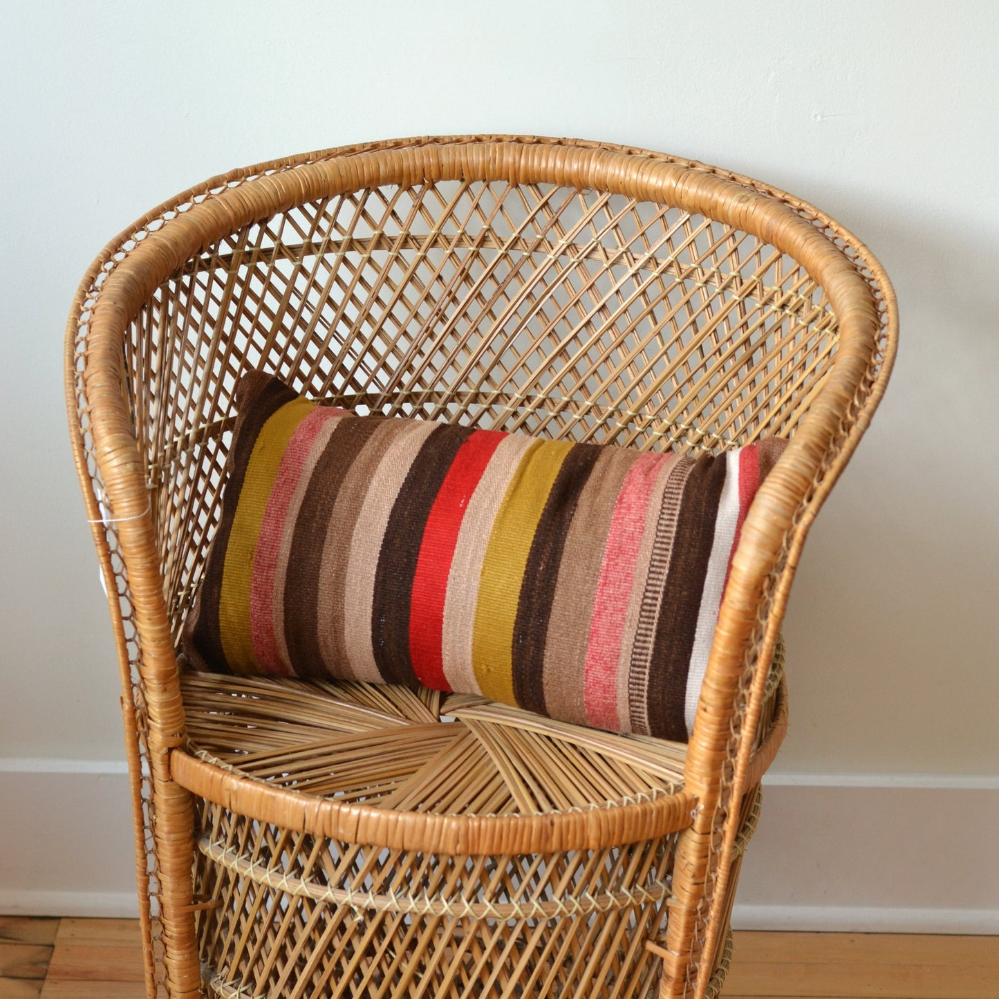 Kilim Pillow  | Vivid reds, ochre, pink, tan, brown striped, insert included