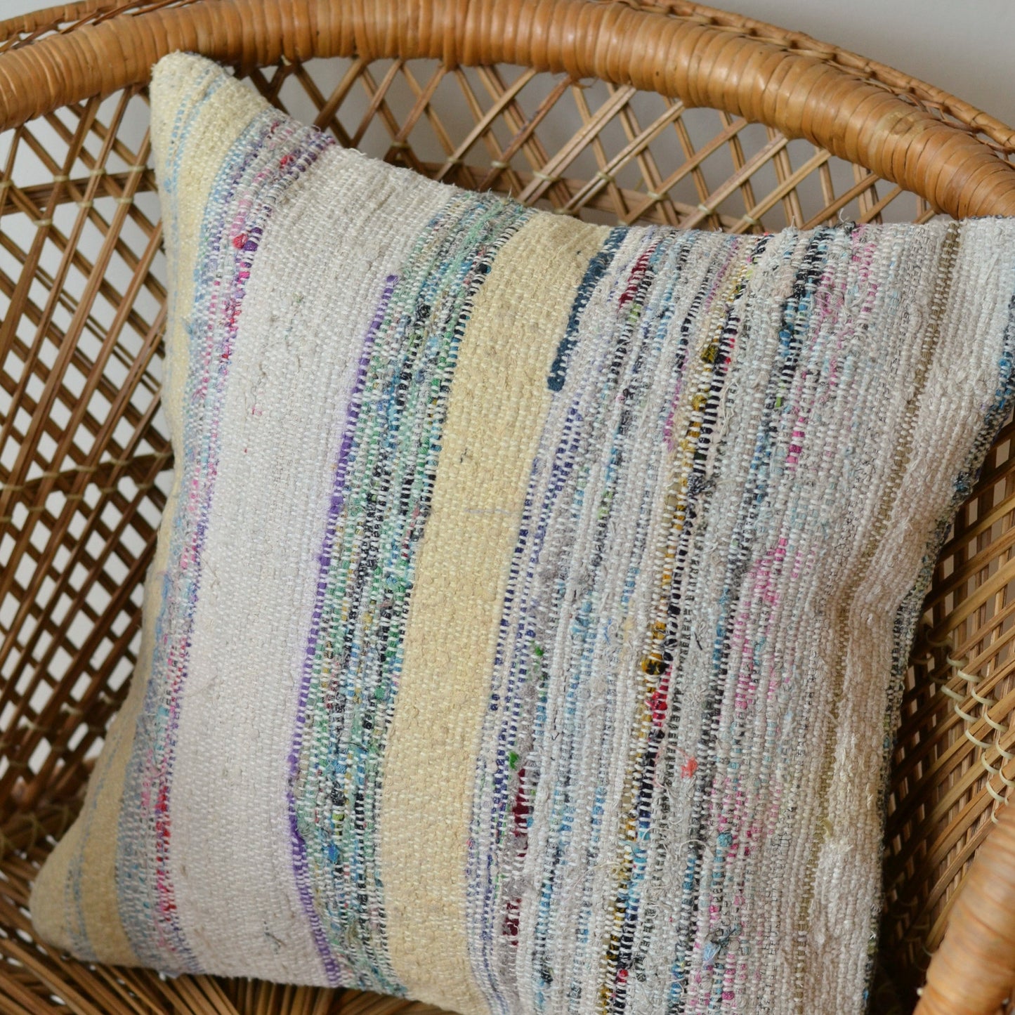 Kilim Pillow  | Multi colored and white striped, insert included