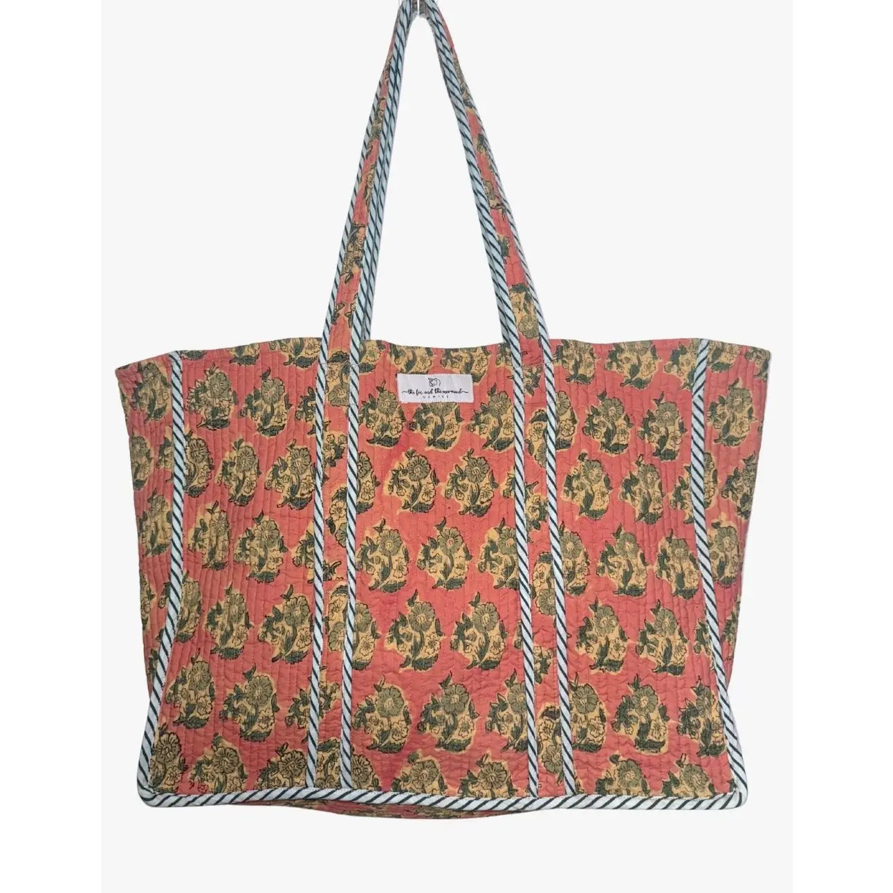 Gypsy Studio | Reversible Quilted Cotton Block Printed Tote Bag, Pink