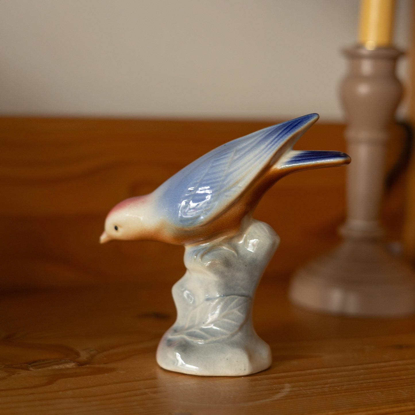 Small Ceramic Blue and Pink Bird