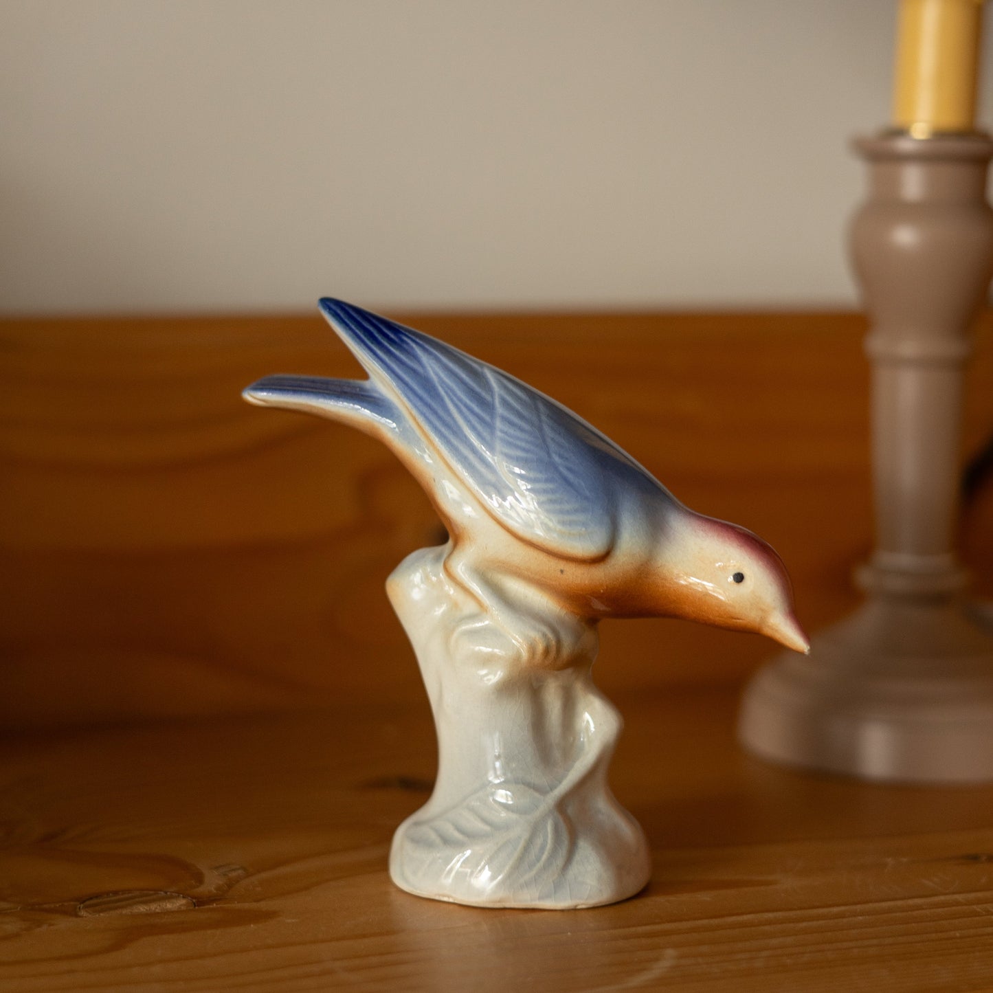 Small Ceramic Blue and Pink Bird
