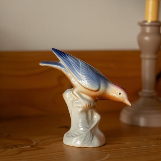 Small Ceramic Blue and Pink Bird
