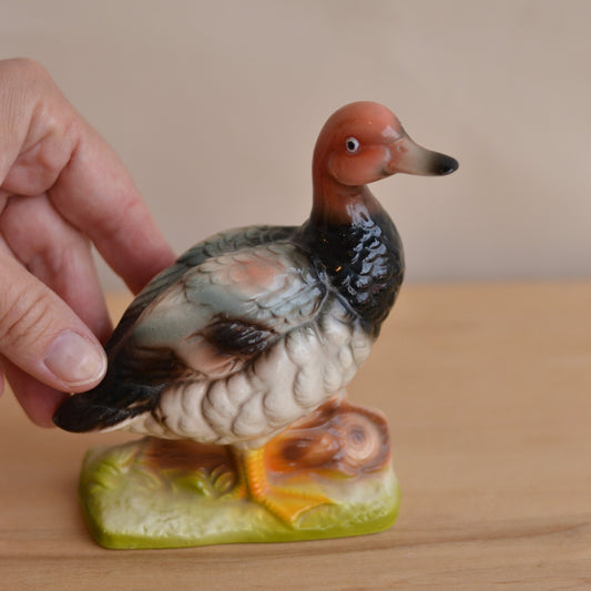 Pink and Blue Duck Ceramic Figurine