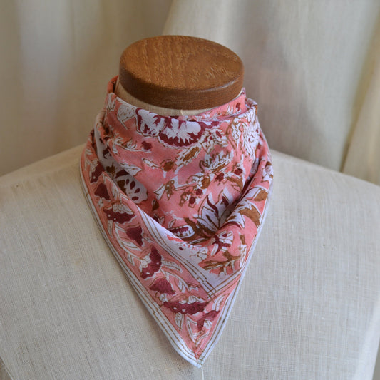 White Lotus Fashions |  Kalamkari Cotton Bandana-Peach Floral Harmony