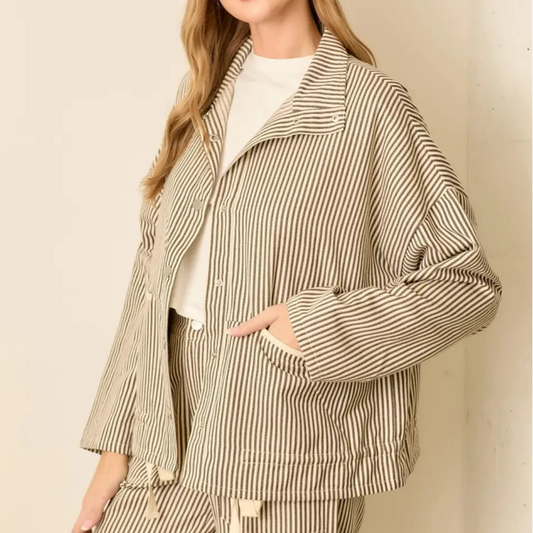 Wellmade USA | Pinstripe Collar Jacket, Mocha