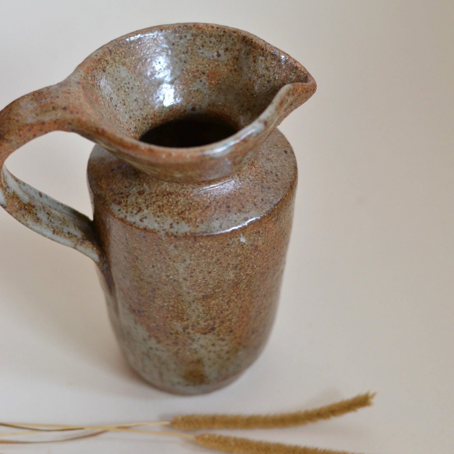 Pottery Pitcher with Brown Speckled Glaze