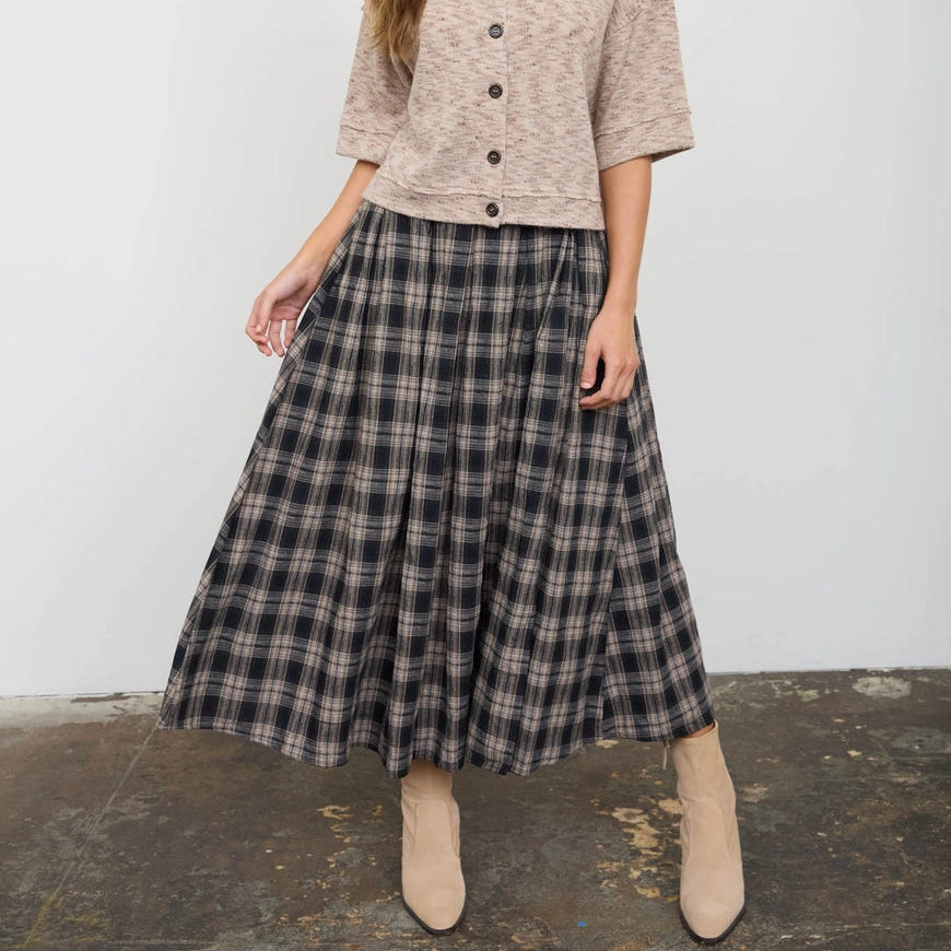 Plaid Pleated Midi Skirt