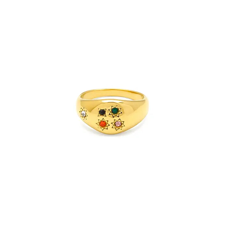 Bijoux 7bis | Stainless Steel Chevaliere Ring with Beveled Rhinestones in Star Setting