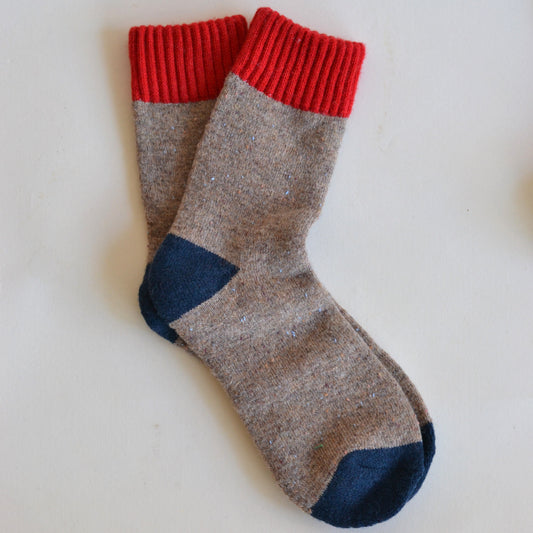 Camilla Socks, Red and Khaki