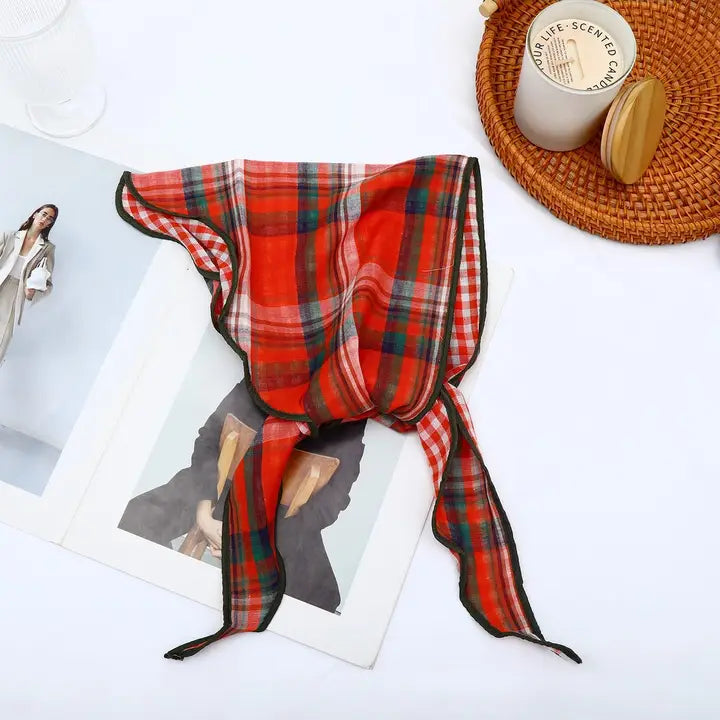 Dune Accessories | Vintage Style Plaid Triangle Bandana, Red