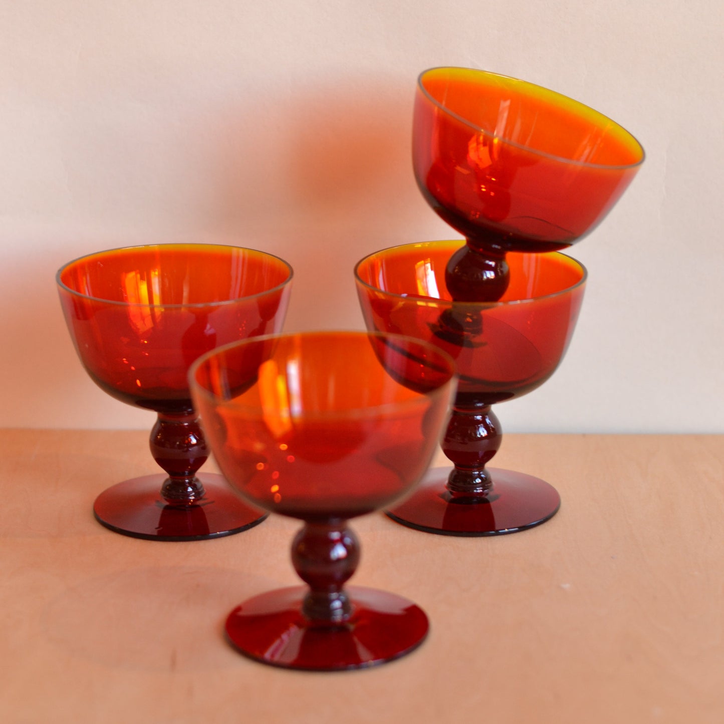Red Stemmed Coup Glasses, Set of 4