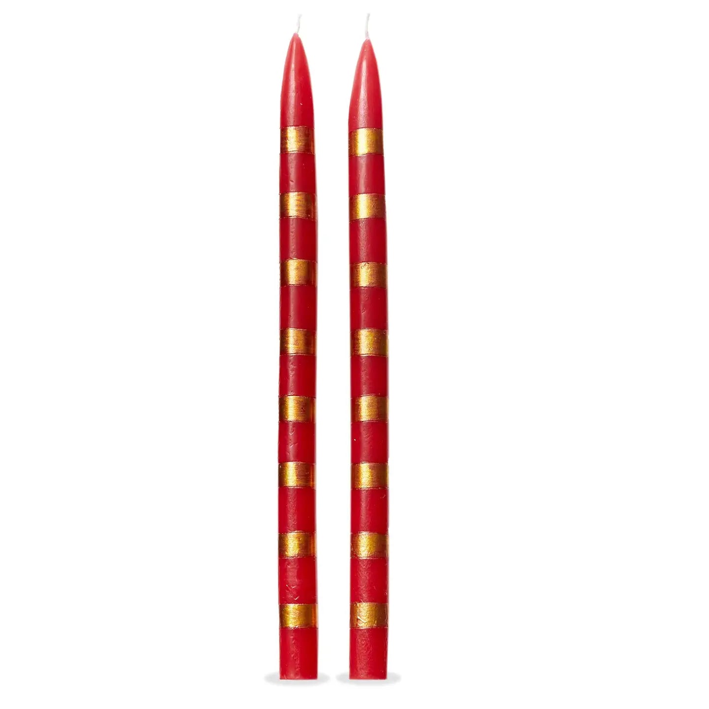 Holiday | Red and Gold Stripes Taper Candle Set