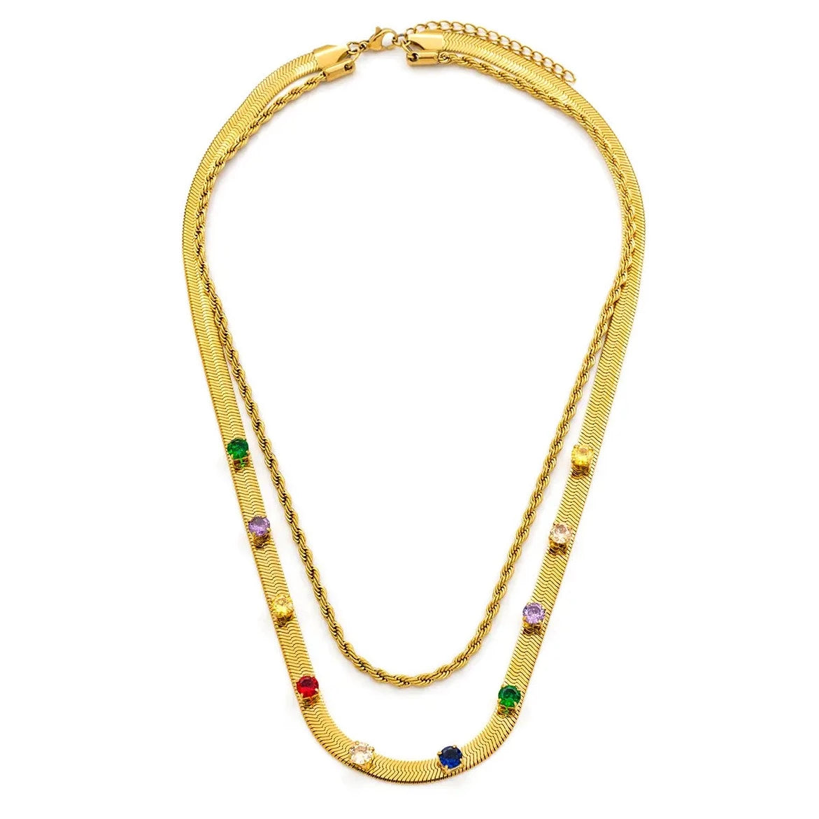 Bijoux 7bis | Steel Double Chain Rhinestone Necklace