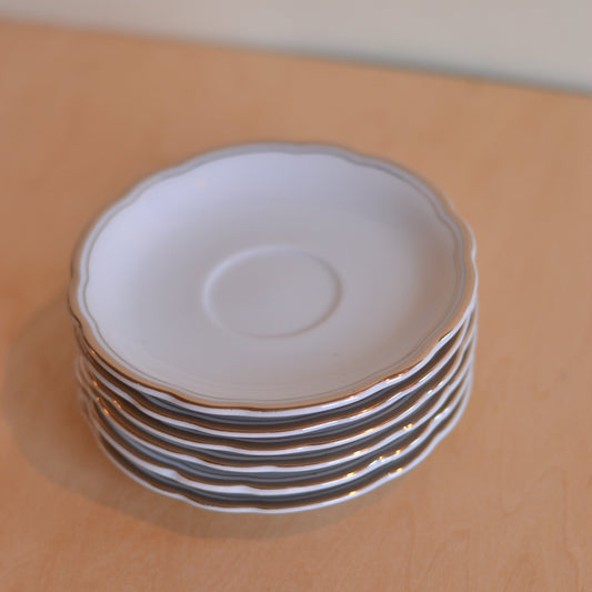 Tiny Cream Ceramic Plates with Ruffled Rim, Set of 6