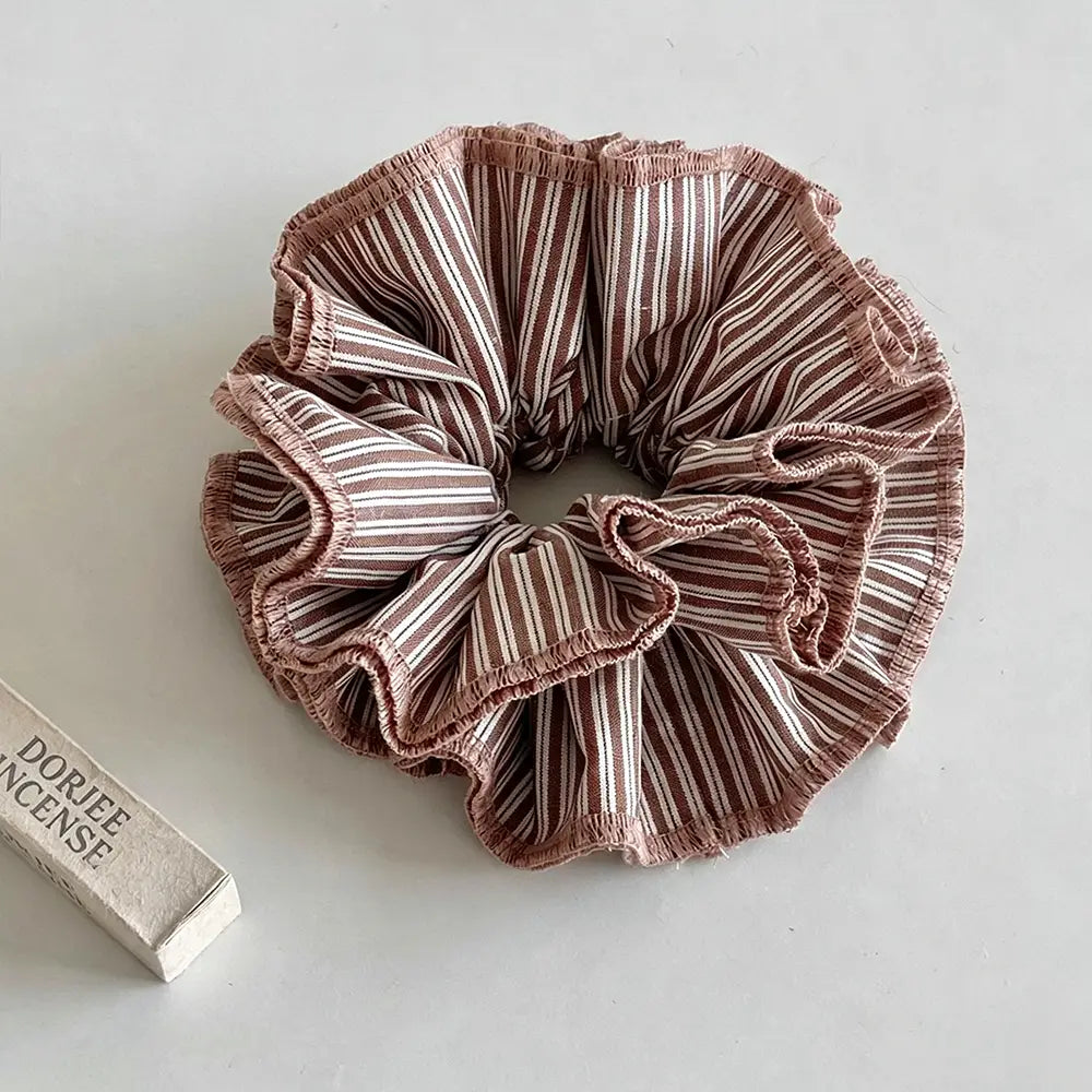 Dune Accessories | Walnut Striped Ruffled Scrunchy