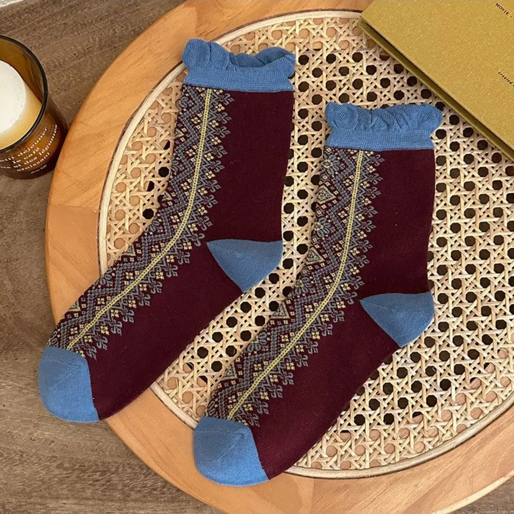 Dune Socks | Graphic Pattern Ruffled Crew Sock, Blue