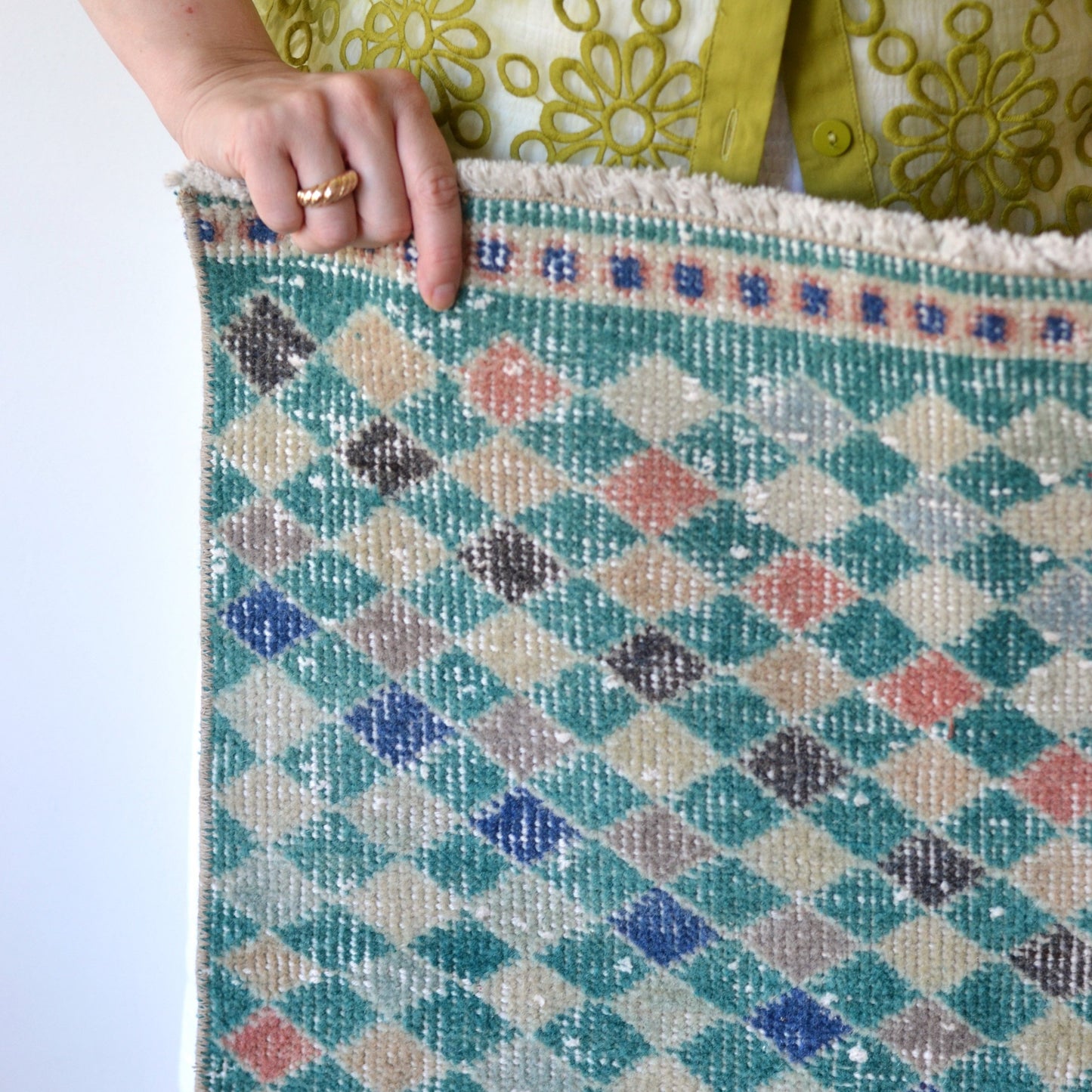 Turkish Runner Teal Block Pattern, RUG069