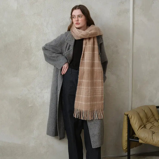 Dune Accessories | Plaid Color Block Scarf, Taupe