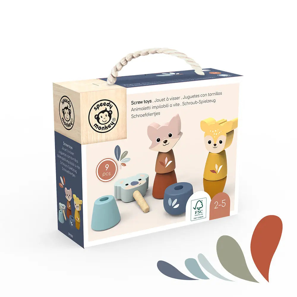 Speedy Monkey | Wood Animal Screw Toy Set