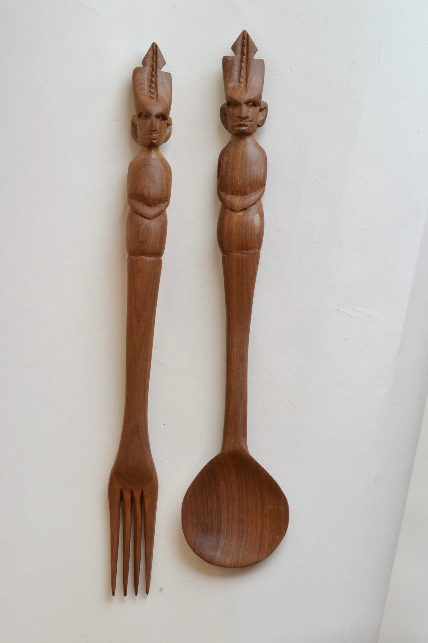 Wood Figurine Serving Fork and Spoon