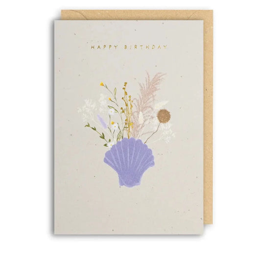 Meraki Greeting Cards | Shell Vase Birthday Pressed Flower Card