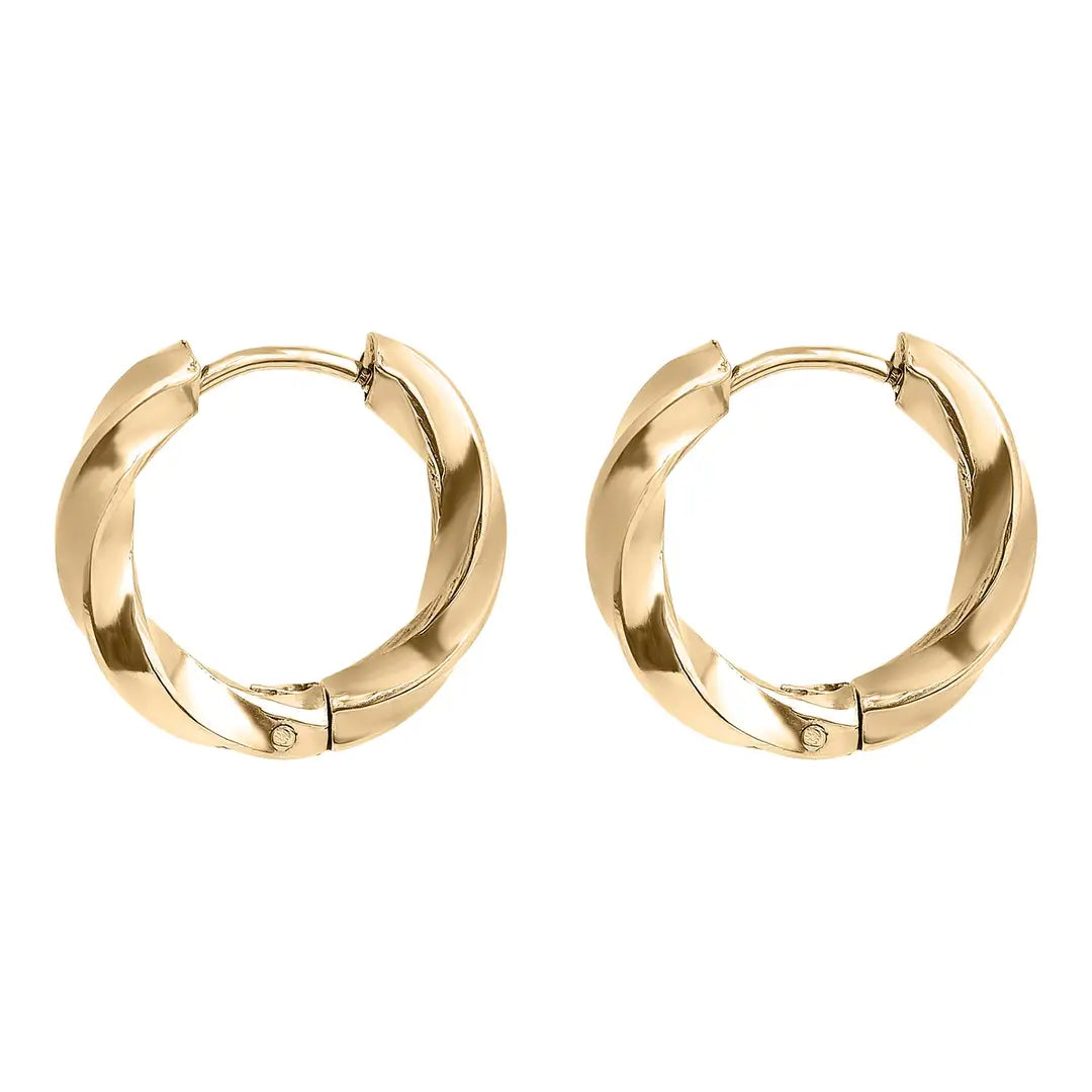 Dune Hoops | Gold Stainless Steel Textured Twist Hoop Huggie, 18mm