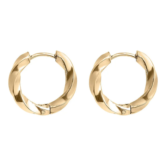 Dune Hoops | Gold Stainless Steel Textured Twist Hoop Huggie, 18mm