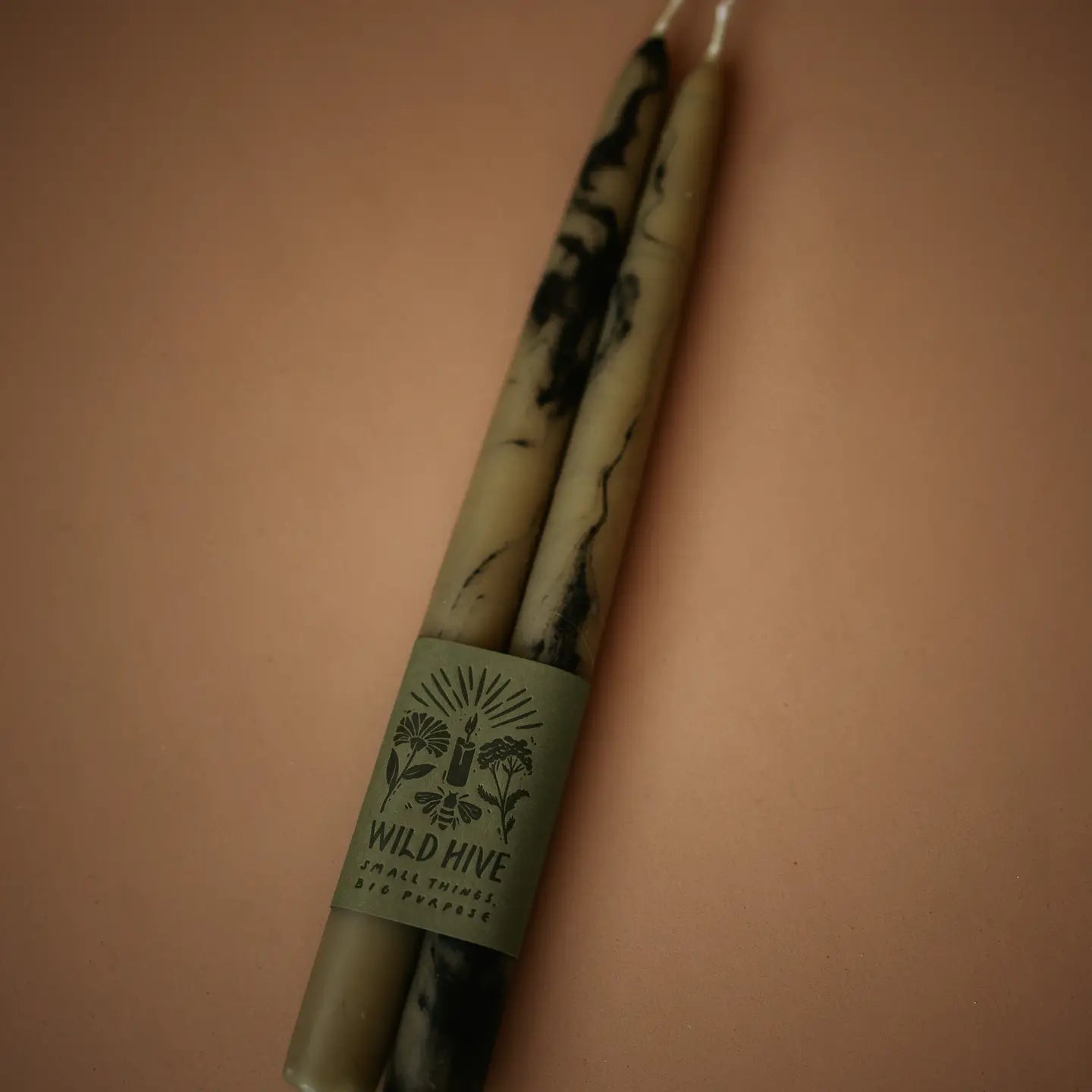 Wild Hive Apiary | 10" Smokey Hand Dipped Beeswax Taper Candles, Pair