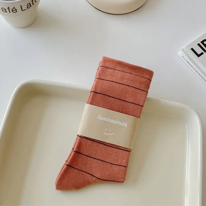 Dune Accessories | Simple Stripe Cotton Sock, Terracotta