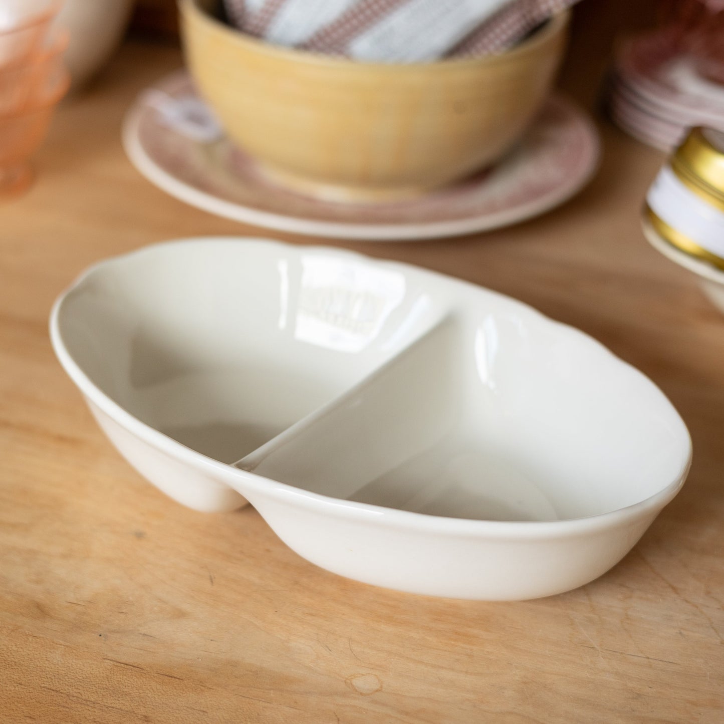 Cream Split Serving Bowl