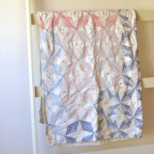 Vintage Handmade Quilt with Pinwheel Motif