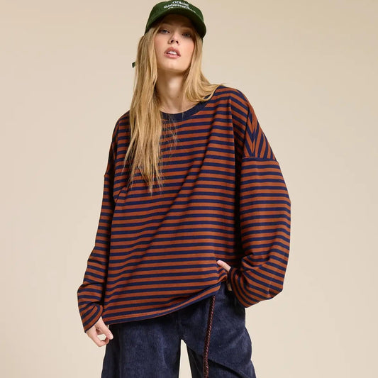Mimosa | Striped Terry Oversized Long Sleeve Shirt