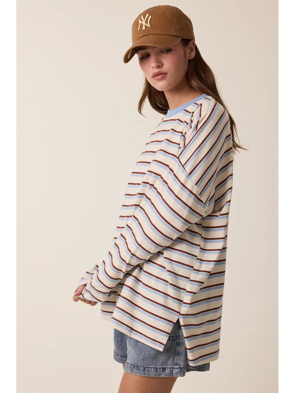 Wishlist | Oversized Striped Long Sleeve Top, Chocolate + Sky
