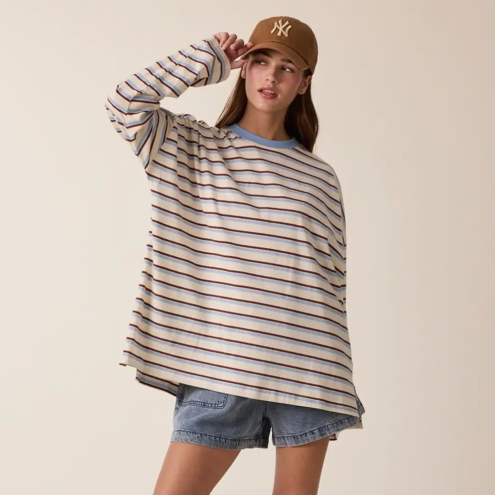 Wishlist | Oversized Striped Long Sleeve Top, Chocolate + Sky