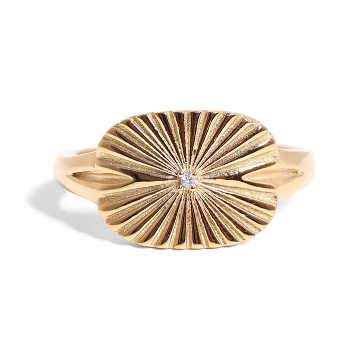 Dune Ring | Stainless Steel Cubic Zirconia Sunburst Ring, Assorted Sizes