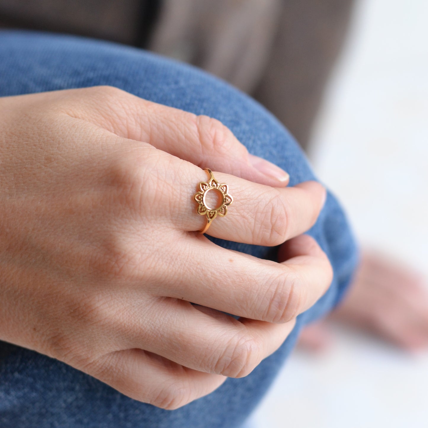 Bazou | Stainless Steel Ring with Sunflower